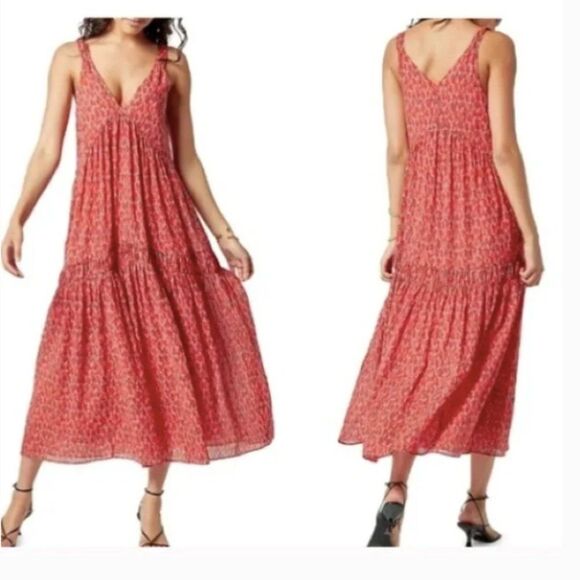 Joie Tea Rose Cotton Tiered Midi Dress | Sleeveless Boho Resort Size Large - Picture 1 of 5
